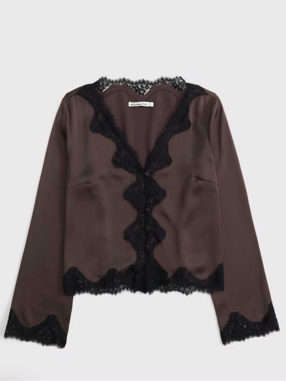 Abercrombie & Fitch Brown Satin Top with Black Lace Trim (NWT)